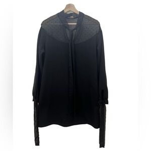 EUC Zara Black Swiss Dot Tie Neck Sweater Dress Size Large